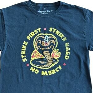 Cobra Kai Sz Med Mens Black TV Show Karate Kid Strike First No Mercy T-Shirt